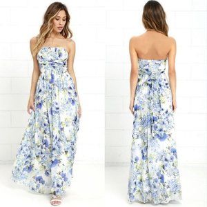 Lulu's Pond Ripple Floral Printed Strapless Maxi Dress